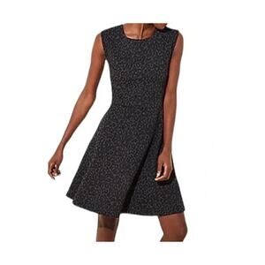Loft Leopard Print Fit & Flare Mini Dress Gray 6P V-Back Skater Textured Knit